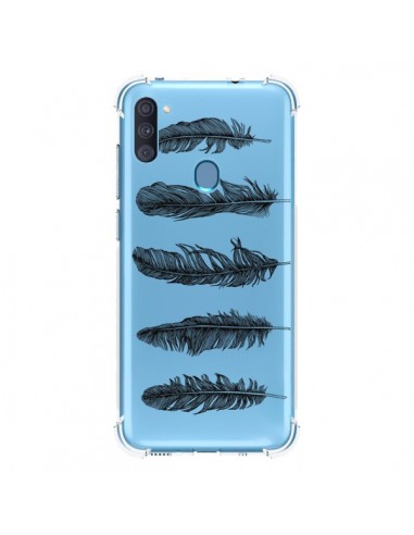 Coque Samsung Galaxy A11 et M11 Plume Feather Noir Transparente - Rachel Caldwell