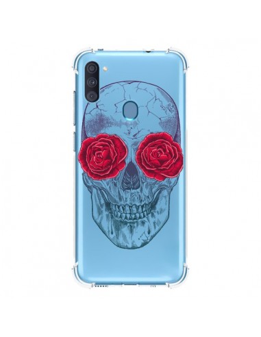 Coque Samsung Galaxy A11 et M11 Tête de Mort Rose Fleurs Transparente - Rachel Caldwell