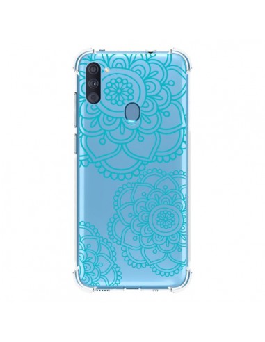 Coque Samsung Galaxy A11 et M11 Mandala Bleu Aqua Doodle Flower Transparente - Sylvia Cook
