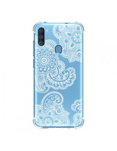 Coque Samsung Galaxy A11 et M11 Lacey Paisley Mandala Blanc Fleur Transparente - Sylvia Cook