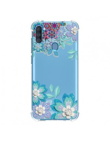 Coque Samsung Galaxy A11 et M11 Winter Flower Bleu, Fleurs d'Hiver Transparente - Sylvia Cook