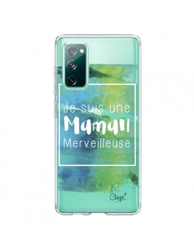 Coque Samsung Galaxy S20 Je suis une Maman Merveilleuse Bleu Vert Transparente - Chapo