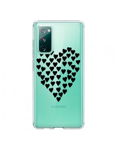 Coque Samsung Galaxy S20 Coeurs Heart Love Noir Transparente - Project M