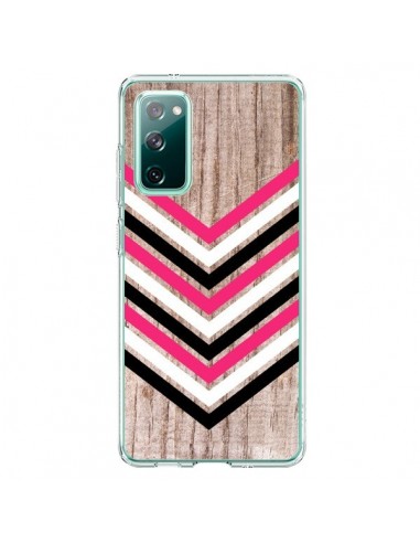 Coque Samsung Galaxy S20 Tribal Aztèque Bois Wood Flèche Rose Blanc Noir - Laetitia