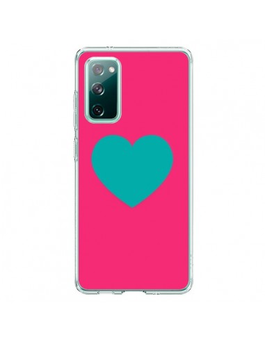 Coque Samsung Galaxy S20 Coeur Bleu Fond Rose - Laetitia