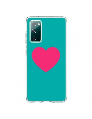 Coque Samsung Galaxy S20 Coeur Rose Fond Bleu  - Laetitia