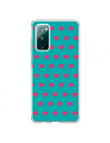 Coque Samsung Galaxy S20 Coeurs Roses Fond Bleu - Laetitia