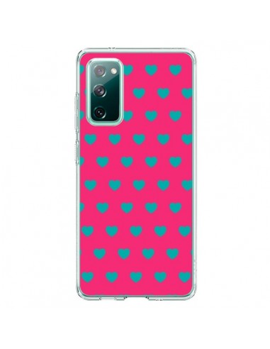 Coque Samsung Galaxy S20 Coeurs Bleus Fond Rose - Laetitia