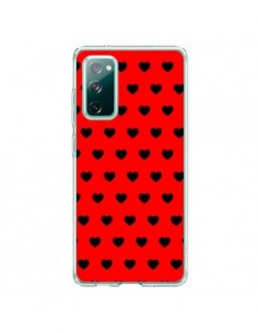 Coque Samsung Galaxy S20 Coeurs Noirs Fond Rouge - Laetitia