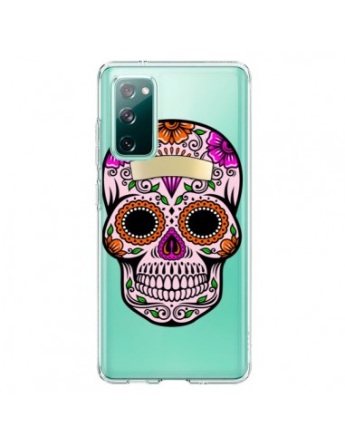 Coque Samsung Galaxy S20 Tête de Mort Mexicaine Noir Rose Transparente - Laetitia