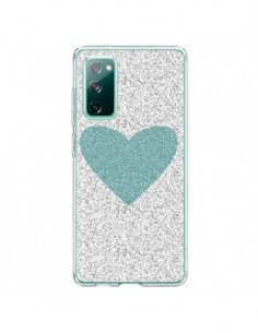 Coque Samsung Galaxy S20 Coeur Bleu Vert Argent Love -...