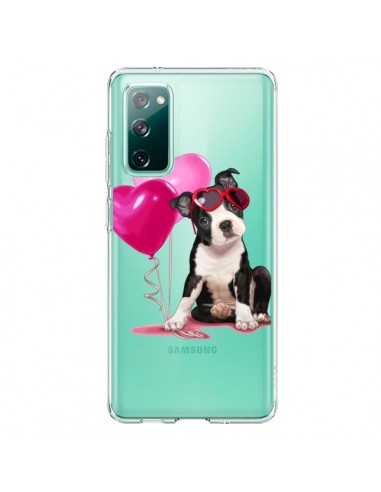 Coque Samsung Galaxy S20 Chien Dog Ballon Lunettes Coeur Rose Transparente - Maryline Cazenave