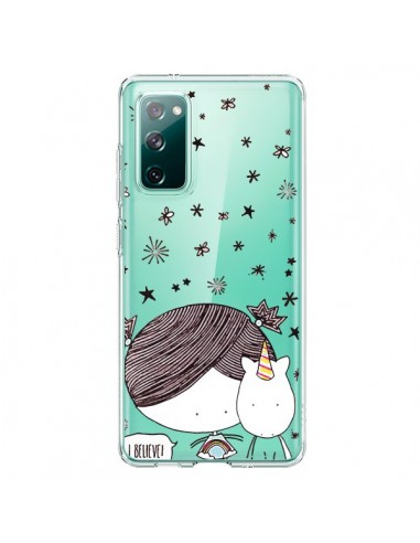 Coque Samsung Galaxy S20 Petite Fille et Licorne I Believe Transparente - Nico