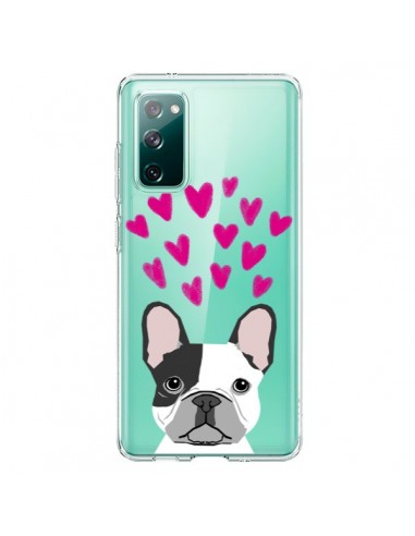 Coque Samsung Galaxy S20 Bulldog Français Coeurs Chien Transparente - Pet Friendly