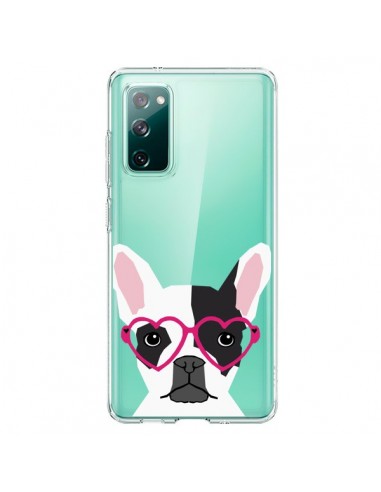 Coque Samsung Galaxy S20 Bulldog Français Lunettes Coeurs Chien Transparente - Pet Friendly