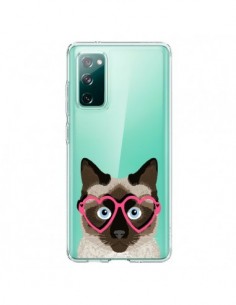Coque Samsung Galaxy S20 Chat Marron Lunettes Coeurs...