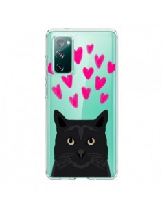 Coque Samsung Galaxy S20 Chat Noir Coeurs Transparente -...