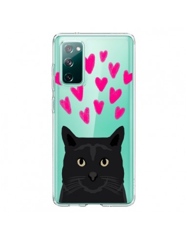 Coque Samsung Galaxy S20 Chat Noir Coeurs Transparente - Pet Friendly