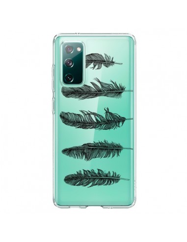 Coque Samsung Galaxy S20 Plume Feather Noir Transparente - Rachel Caldwell