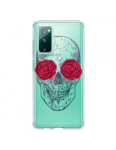 Coque Samsung Galaxy S20 Tête de Mort Rose Fleurs Transparente - Rachel Caldwell