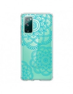 Coque Samsung Galaxy S20 Mandala Bleu Aqua Doodle Flower...