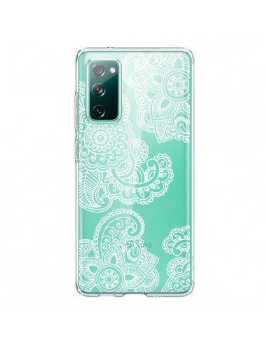 Coque Samsung Galaxy S20 Lacey Paisley Mandala Blanc Fleur Transparente - Sylvia Cook