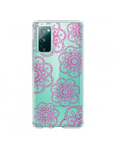 Coque Samsung Galaxy S20 Pink Doodle Flower Mandala Rose Fleur Transparente - Sylvia Cook