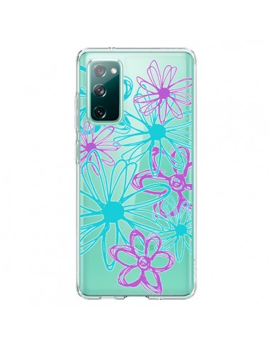 Coque Samsung Galaxy S20 Turquoise and Purple Flowers Fleurs Violettes Transparente - Sylvia Cook