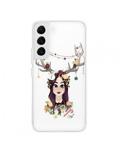 Coque Samsung Galaxy S22 5G Christmas Girl Femme Noel Bois Cerf Transparente - Chapo