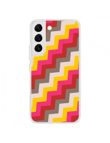 Coque Samsung Galaxy S22 5G Lignes Triangle Azteque Rose Rouge - Eleaxart