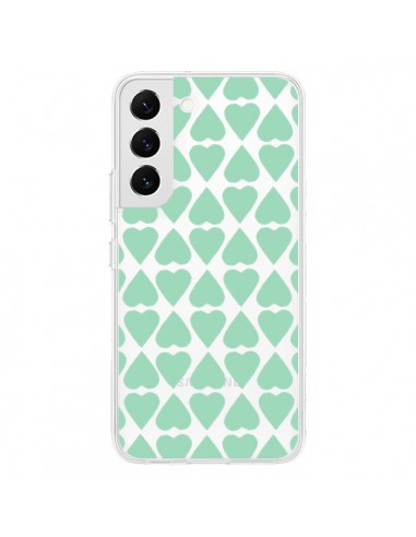 Coque Samsung Galaxy S22 5G Coeurs Heart Mint Bleu Vert Transparente - Project M