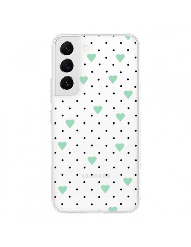 Coque Samsung Galaxy S22 5G Point Coeur Mint Bleu Vert Pin Point Heart Transparente - Project M