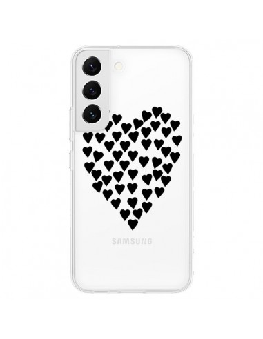 Coque Samsung Galaxy S22 5G Coeurs Heart Love Noir Transparente - Project M