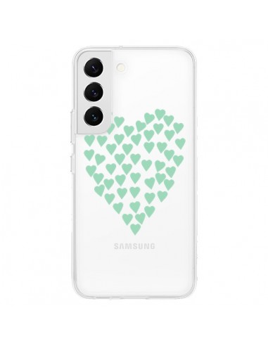 Coque Samsung Galaxy S22 5G Coeurs Heart Love Mint Bleu Vert Transparente - Project M