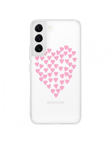 Coque Samsung Galaxy S22 5G Coeurs Heart Love Rose Pink Transparente - Project M