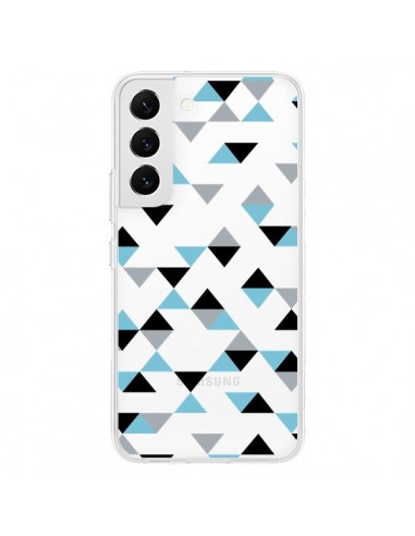 Coque Samsung Galaxy S22 5G Triangles Ice Blue Bleu Noir Transparente - Project M