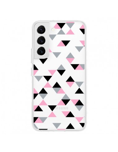 Coque Samsung Galaxy S22 5G Triangles Pink Rose Noir Transparente - Project M