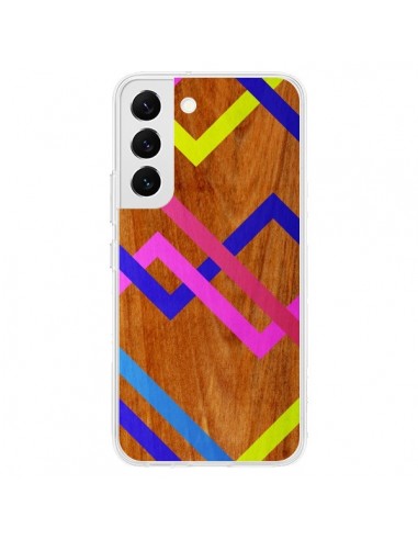 Coque Samsung Galaxy S22 5G Pink Yellow Wooden Bois Azteque Aztec Tribal - Jenny Mhairi