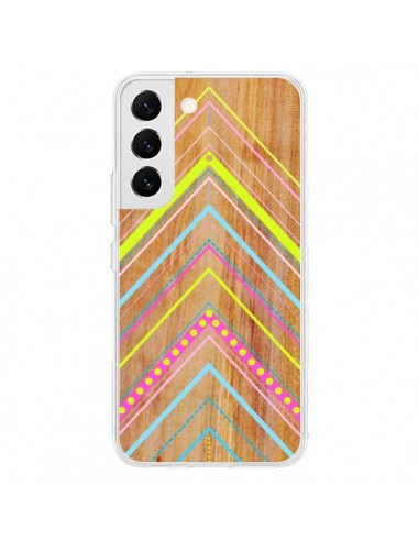 Coque Samsung Galaxy S22 5G Wooden Chevron Pink Bois Azteque Aztec Tribal - Jenny Mhairi