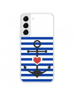 Coque Samsung Galaxy S22 5G Mariniere Encre Marin Coeur -...