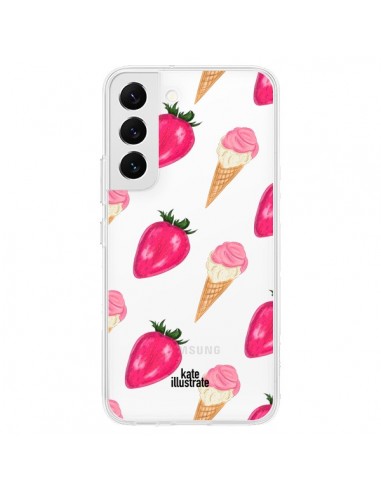 Coque Samsung Galaxy S22 5G Strawberry Ice Cream Fraise Glace Transparente - kateillustrate