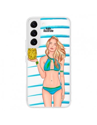 Coque Samsung Galaxy S22 5G Malibu Ananas Plage Ete Bleu Transparente - kateillustrate