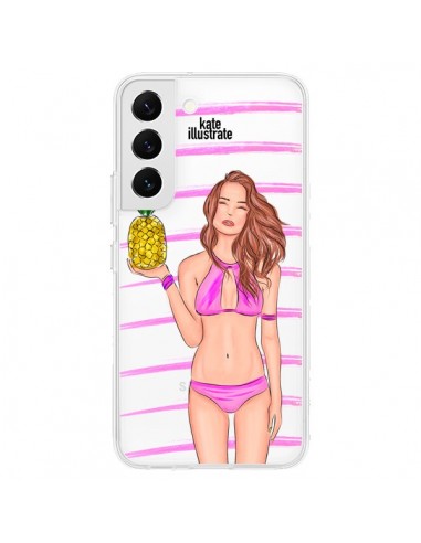 Coque Samsung Galaxy S22 5G Malibu Ananas Plage Ete Rose Transparente - kateillustrate