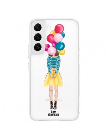 Coque Samsung Galaxy S22 5G Girls Balloons Ballons Fille Transparente - kateillustrate