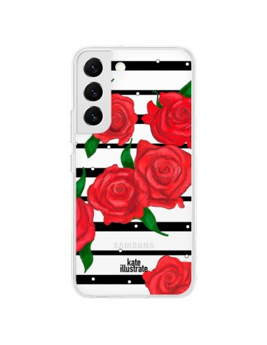 Coque Samsung Galaxy S22 5G Red Roses Rouge Fleurs Flowers Transparente - kateillustrate