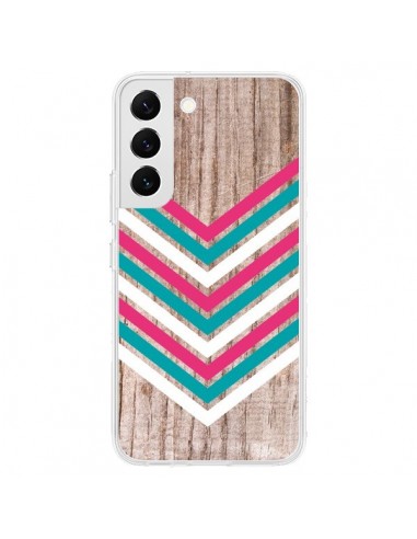 Coque Samsung Galaxy S22 5G Tribal Aztèque Bois Wood Flèche Rose Bleu - Laetitia