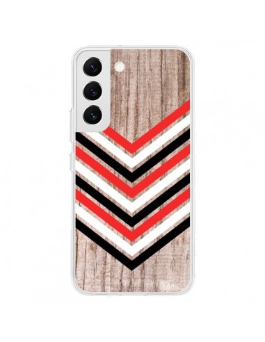 Coque Samsung Galaxy S22 5G Tribal Aztèque Bois Wood Flèche Rouge Blanc Noir - Laetitia