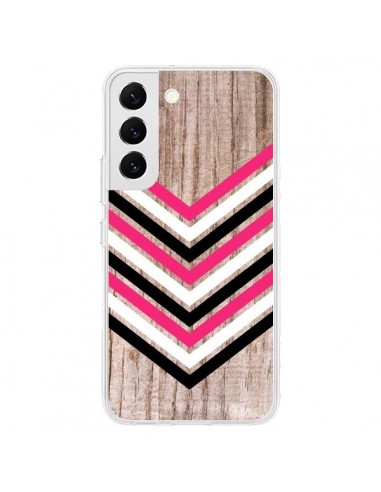 Coque Samsung Galaxy S22 5G Tribal Aztèque Bois Wood Flèche Rose Blanc Noir - Laetitia