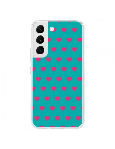 Coque Samsung Galaxy S22 5G Coeurs Roses Fond Bleu - Laetitia