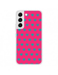 Coque Samsung Galaxy S22 5G Coeurs Bleus Fond Rose -...